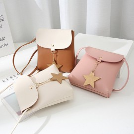 Star Decorational Flap Faux Leather Shoulder Bags Crossbody Bag Phone Bag For Women