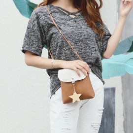 Star Decorational Flap Faux Leather Shoulder Bags Crossbody Bag Phone Bag For Women