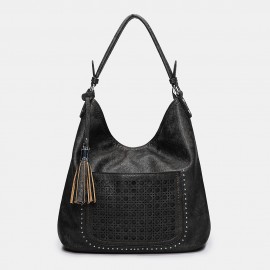 Women Laser Cut Bag Tassel Rivet Tote Bag