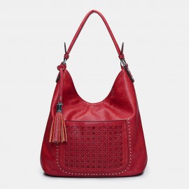 Women Laser Cut Bag Tassel Rivet Tote Bag