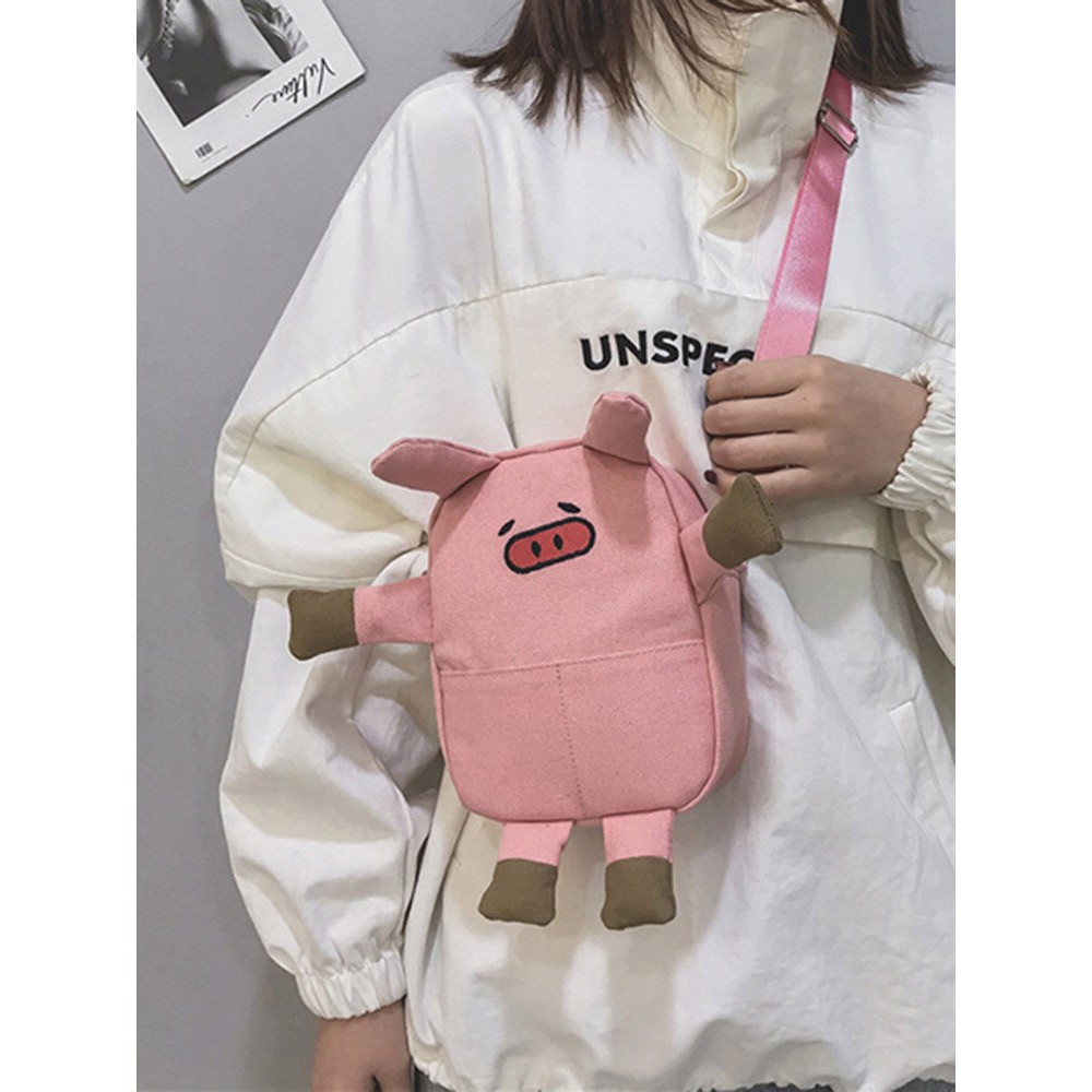 Cute Pig Cartoon Shape Canvas Bag Crossbody Bag For Women Girls