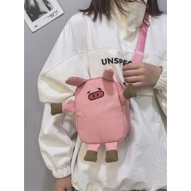 Cute Pig Cartoon Shape Canvas Bag Crossbody Bag For Women Girls