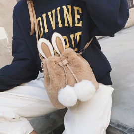 Women Cute Rabbit Fluffy Bucket Bag String Crossbody Bag