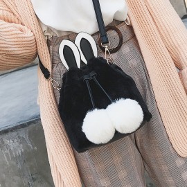Women Cute Rabbit Fluffy Bucket Bag String Crossbody Bag