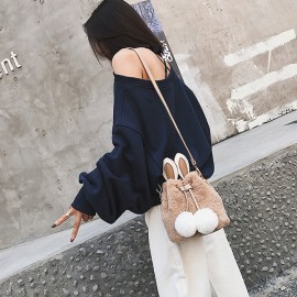 Women Cute Rabbit Fluffy Bucket Bag String Crossbody Bag
