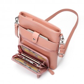 Women Anti-theft Solid 2 Picese Multifunction Crossbody Bag