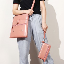 Women Anti-theft Solid 2 Picese Multifunction Crossbody Bag