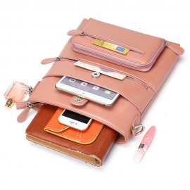 Women Anti-theft Solid 2 Picese Multifunction Crossbody Bag